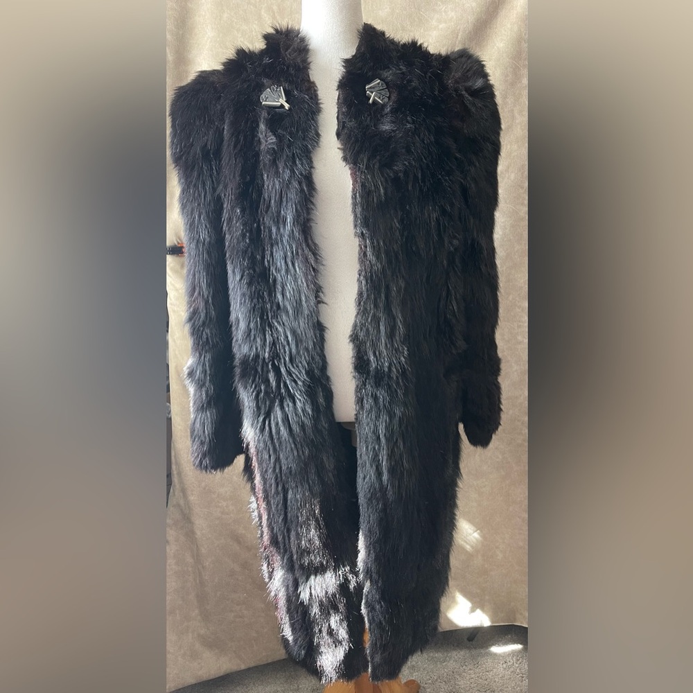 Black Real Fur Long Coat - Statement Piece As Is Possible repair project